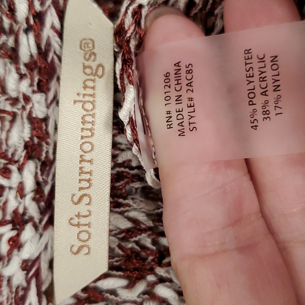 Soft Surroundings Long sleeve burgundy and white knit sequins Med - Picture 3 of 6